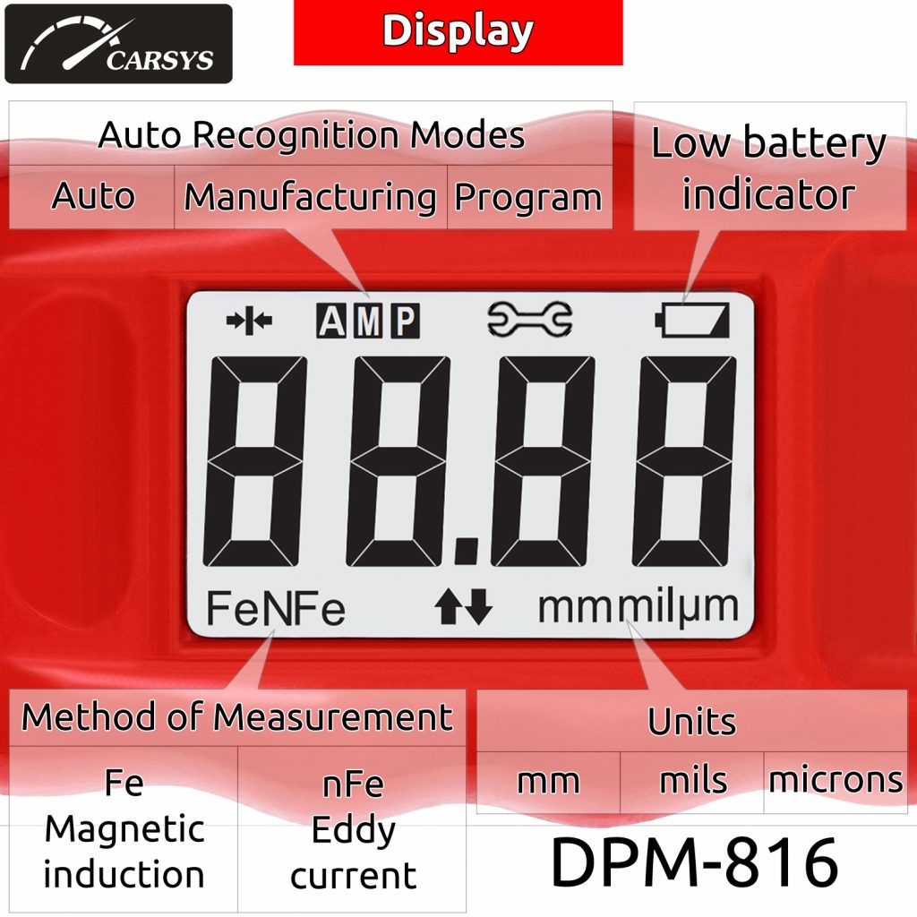 CARSYS Coating Thickness Gauge DPM-816 Extended Range Precision Probe Fe/NFe Paint Meter for Car & Industrial Apply Black